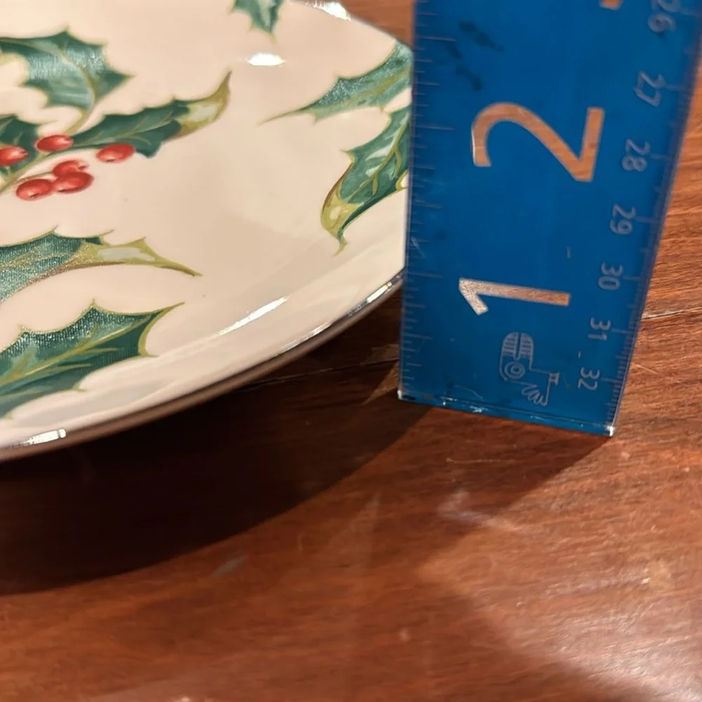 NWOT Restoration Hardware Holly Salad Plate 7 3/4” Silver Rim Christmas Holuday